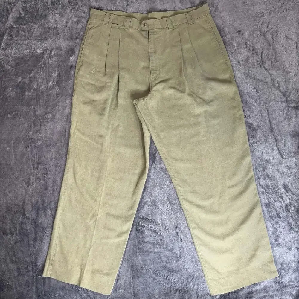 Vtg 90s Dockers Levis USA Linen Blend Pants Mens Size 38X28 Pleated Cuffed Green